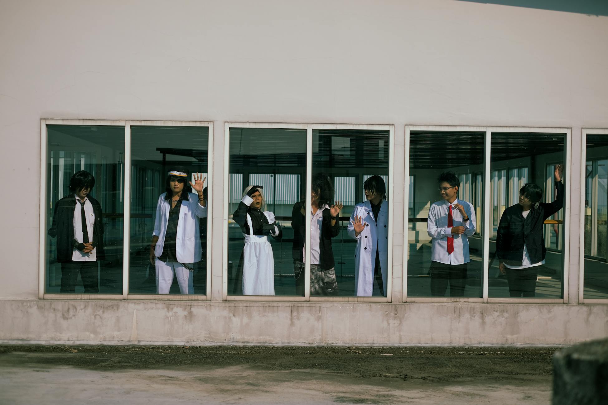 woman looking through window